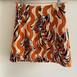 Maeve Orange Tiger-Print Button-Front Mini Skirt